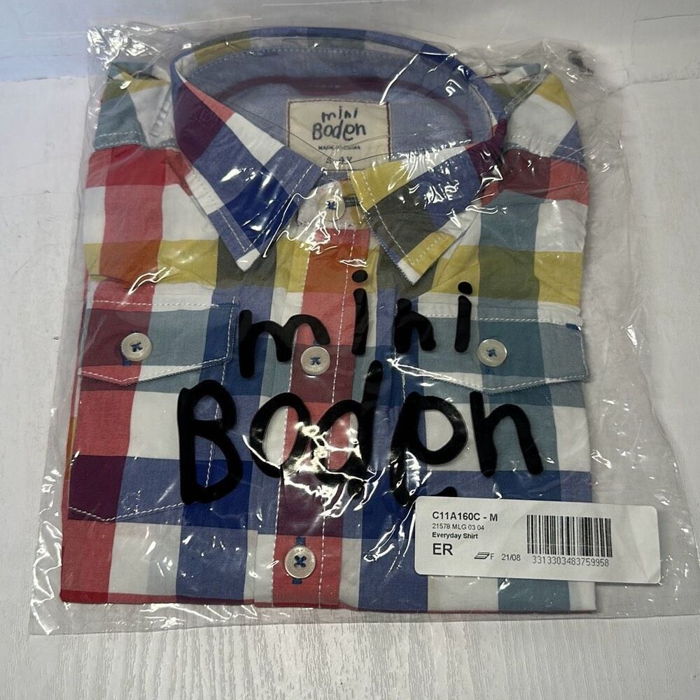 Mini Boden Plaid Shirt Boys Everyday Shirt size‎ 3-4Y Blue Red